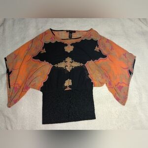INC International Concepts Vibrant Orange and Black Blouse